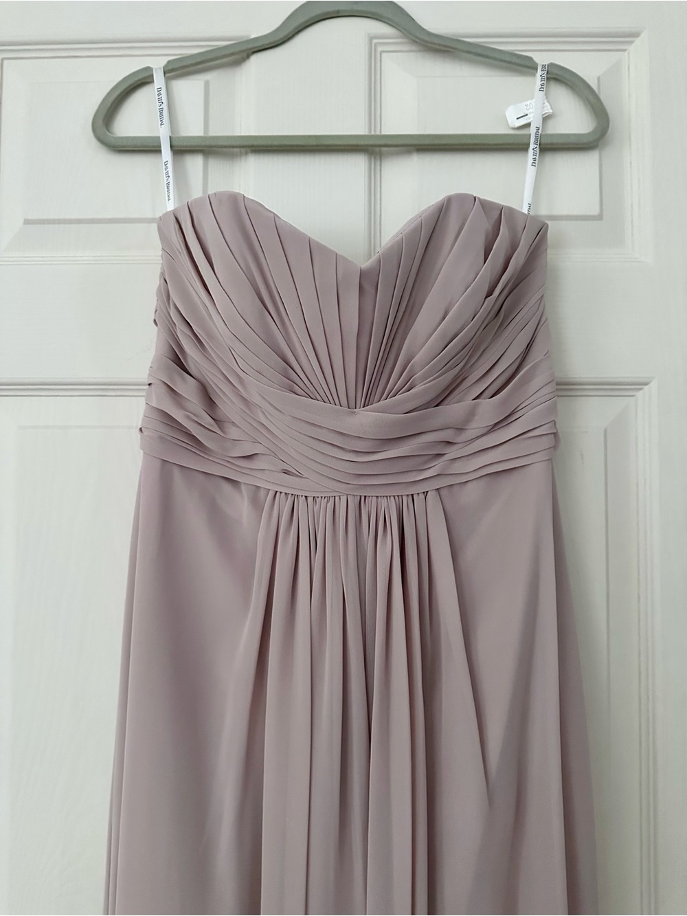David's Bridal Strapless Pleated Chiffon Gown in Mauve